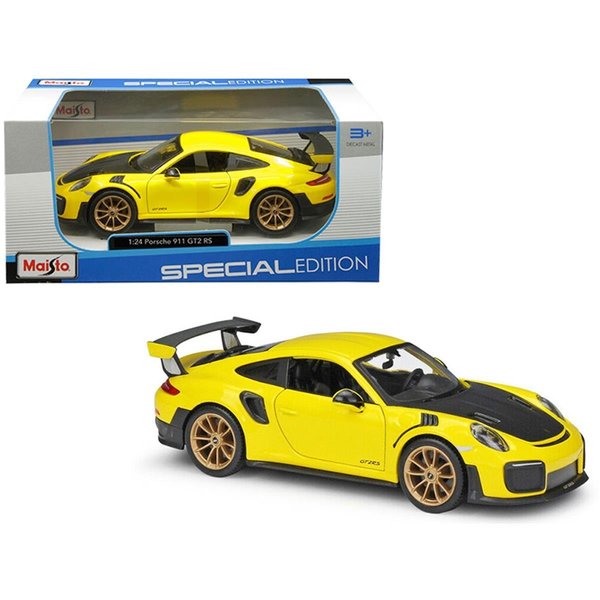 Maisto Porsche 911 GT2 RS Yellow with Carbon Hood 1-24 Diecast Model Car 31523y